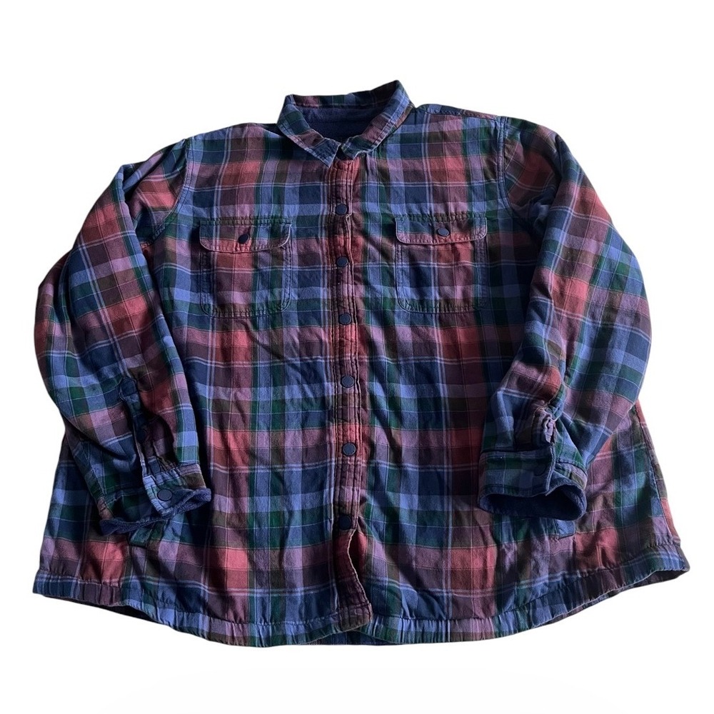 LL Bean Shirt Womens 2X Cotton Long Sleeve Fleece Lined Flannel Plaid Snap